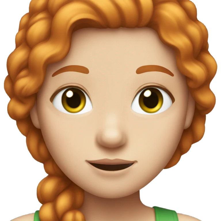 A girl with white skin, ginger hair white bank and green eyes emoji