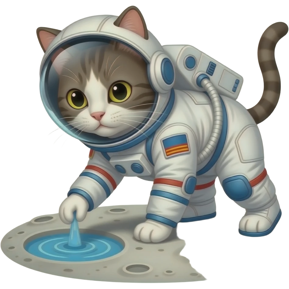 make a lunar cat like a astronaut finfing water emoji