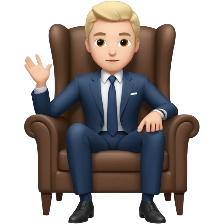 businessman sitting in an armchair, confident relaxed pose, formal suit and tie, professional corporate vibe, 3D cartoon style, mobile game icon style, clean background, no text, no watermark
 emoji