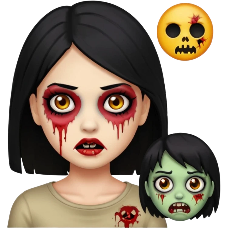 franjinha, zombie, emoji, menina, cabelo preto emoji