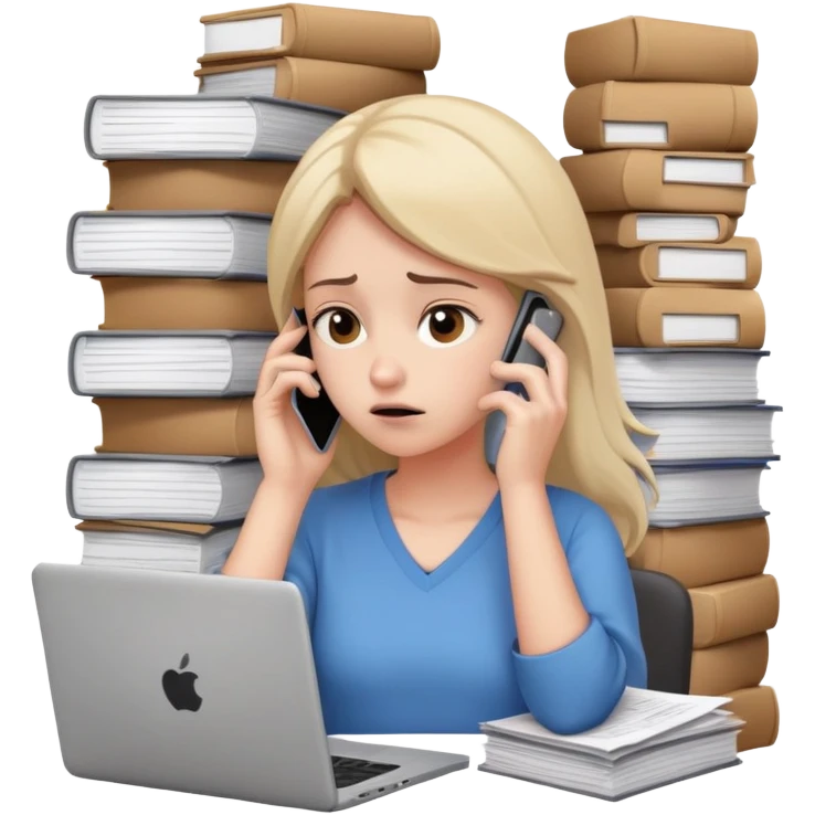 girl with a lot of phone calls and work emoji