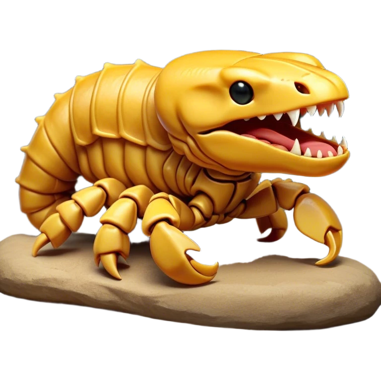 Cinematic Cute Yawning Emperor Scorpion Portrait Emoji, Head tilted slightly with a dramatic, wide-open yawn, showcasing a soft, textured exoskeleton with subtly drooping pincers and half-closed eyes in drowsy contentment, Simplified yet irresistibly adorable features, highly detailed, glowing with a soft, cozy glow, high shine, relaxed yet expressive, stylized with a dash of desert charm, soft glowing outline, capturing the essence of a sleepy yet affectionate scorpion that seems ready to stretch out for a nap! emoji