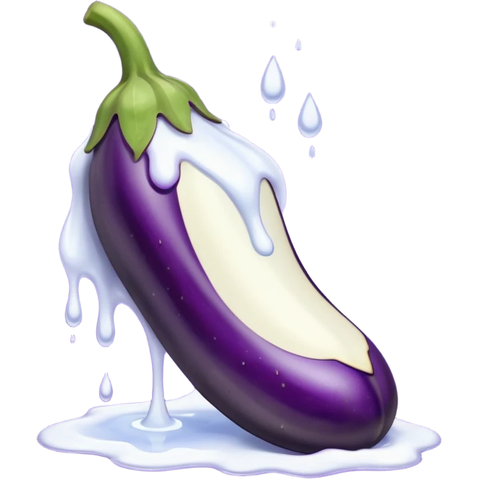 Egg plant between feet and dripping white liquid emoji