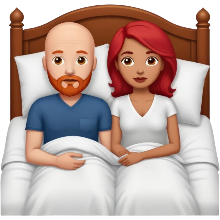 White Bald man with red beard and Hispanic woman in bed emoji