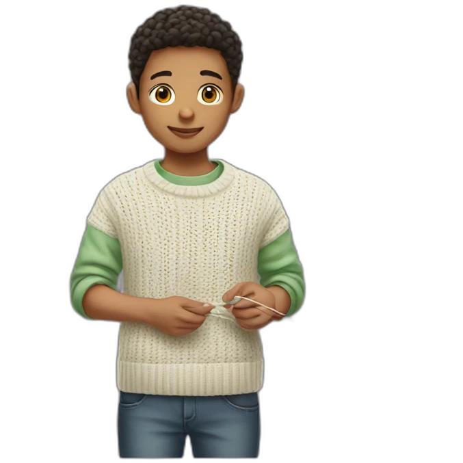 Mixed race boy knitting a shirt emoji