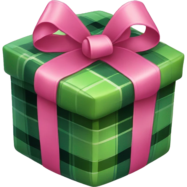 green plaid present with pink ribbon emoji