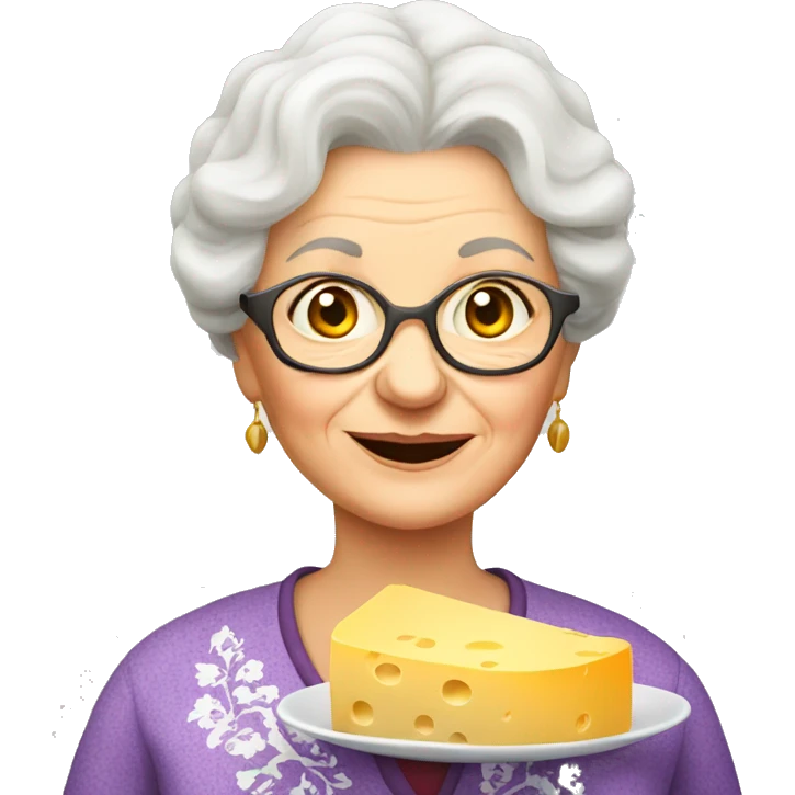 Ukrainian granny with plate of cheese for wine emoji