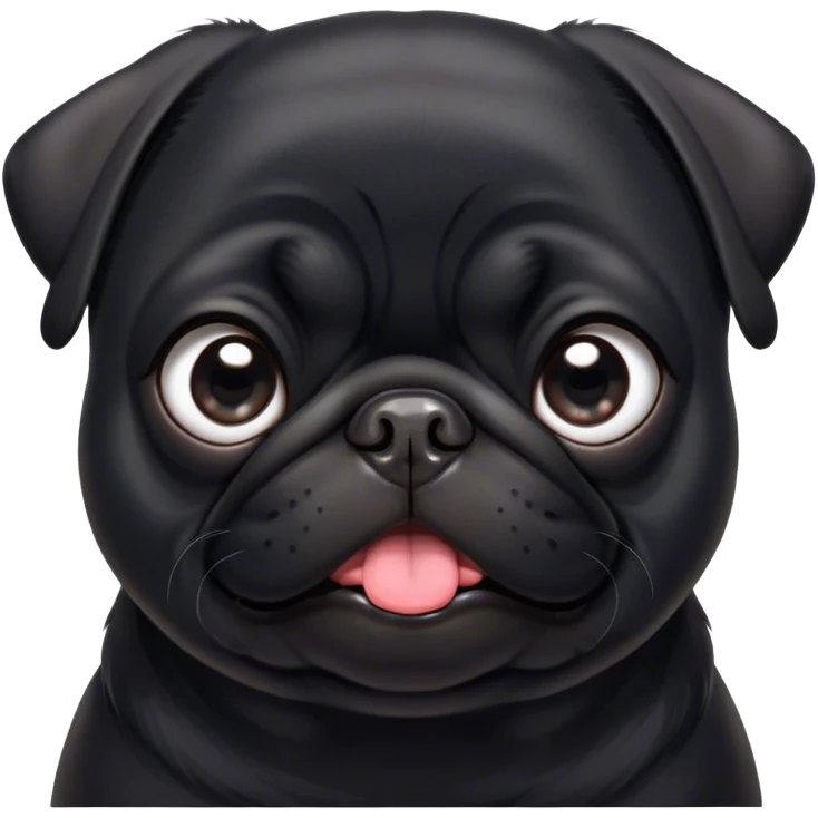 Cinematic Comical Black Pug Portrait Emoji, Head tilted dramatically with an exaggeratedly amused expression, featuring a sleek black coat with a glossy finish, wide, expressive dark eyes filled with playful disbelief, Simplified yet hilariously expressive features, highly detailed, glowing with a slightly sassy glow, high shine, dramatic yet playful, stylized with an air of cheeky mischief, bright and endearing, soft glowing outline, capturing the essence of a spirited and over-the-top companion, so meme-worthy it feels like it could side-eye its way into internet fame instantly! emoji