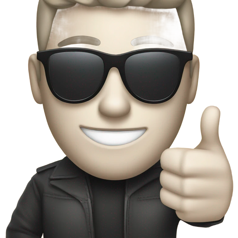 person with sunglasses showing iphone screen with thumbs up emoji