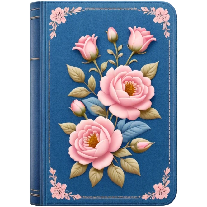 an old vintage romance book with an old cover in light pink and denim blue emoji