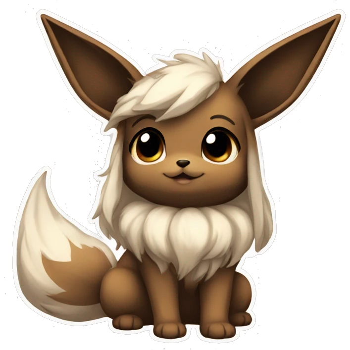 Kawaii Shiny Eevee with dark brown long emo hair covering her eyes Full Body emoji