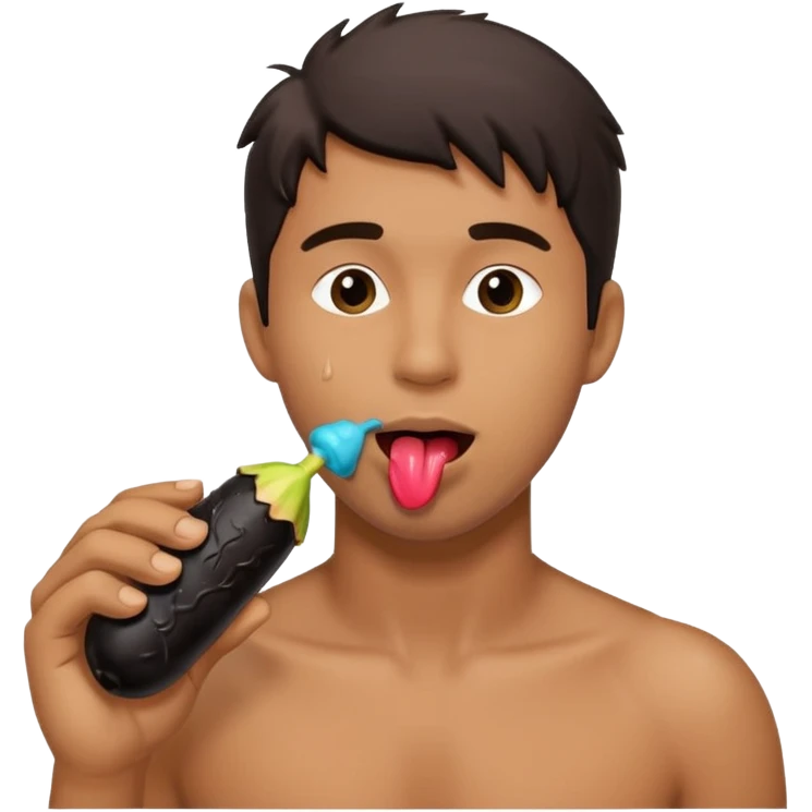 Handsome man licking a black dripping dildo with a coconut behind him   emoji