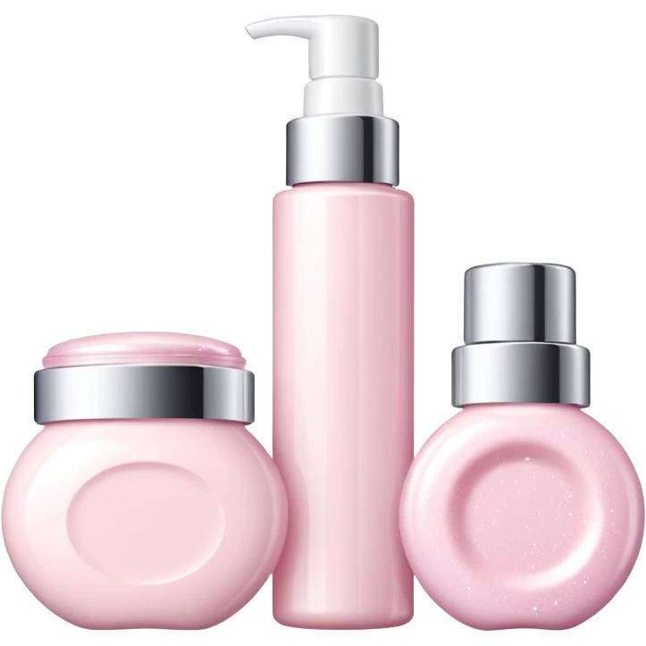 three white standing beauty products, sparkles around emoji