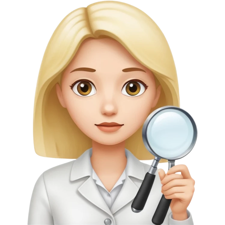 emoji of white empty shelf in perspective view with a woman nearby, she is looking at the shelfs with a magnifying glass emoji