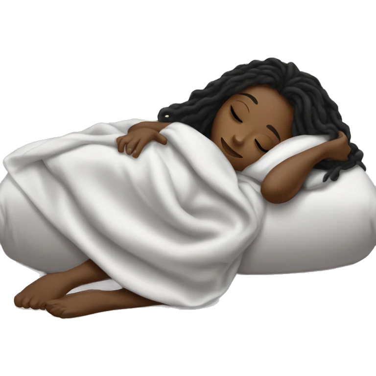 sleeping beauty brunette dreadlock black girl with a silk pillow and blanket  emoji