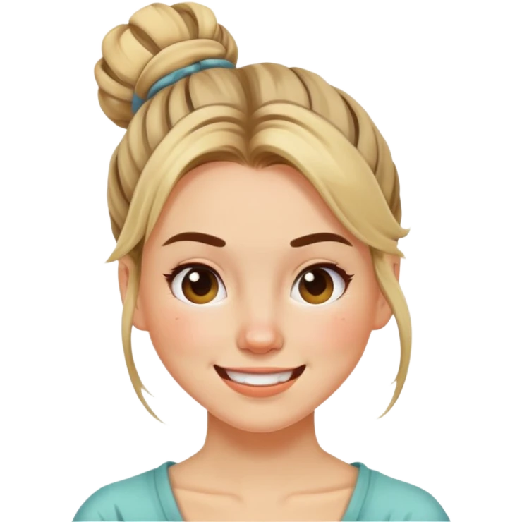 Happy Woman with bad acne, hair in messy bun emoji