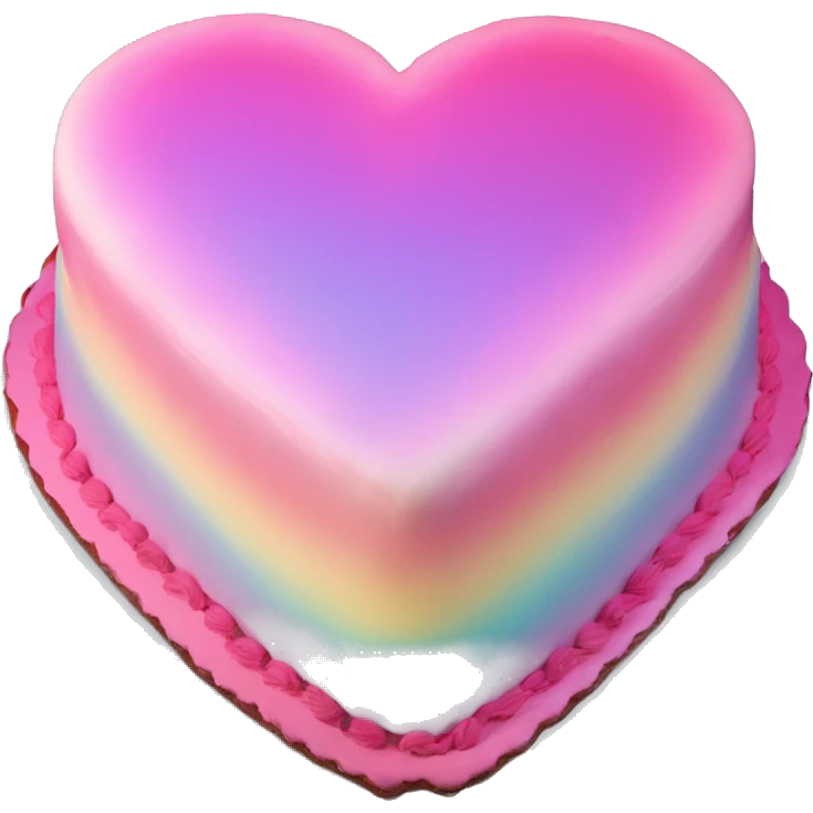 Iridescent gradient hue heart shaped cake with piping emoji