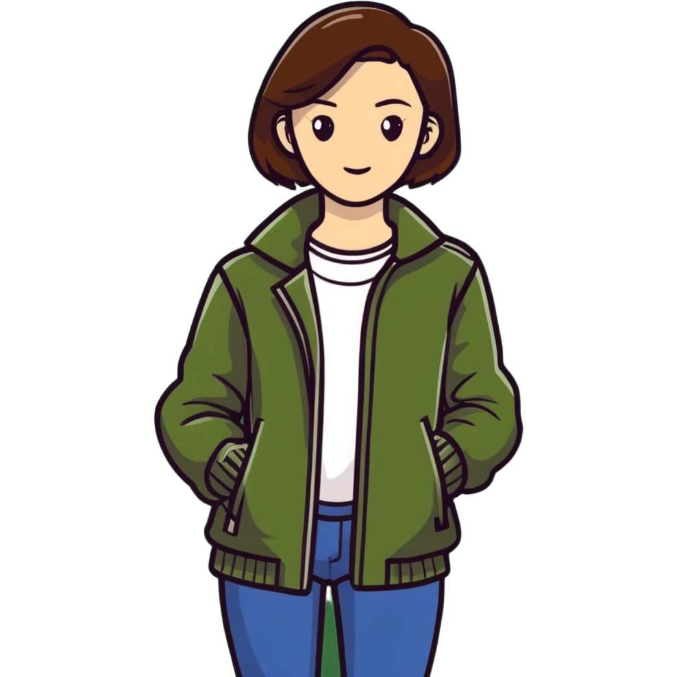 woman wearing dark olive green jacket over a lighter green top emoji