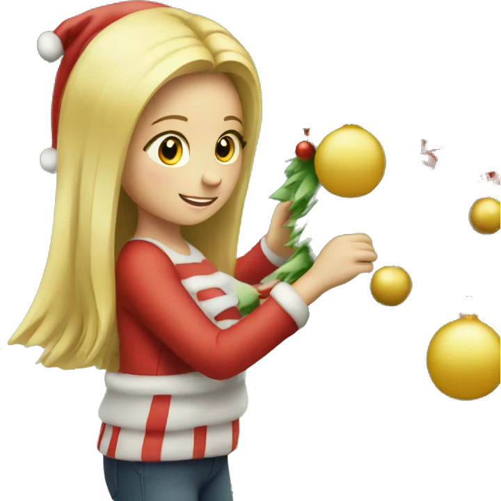 Blond Girl decorating a tall Christmas tree emoji