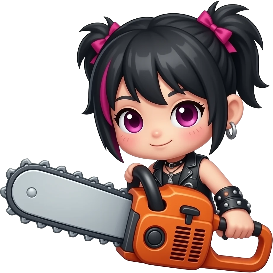 Kawaii punk aesthetic chainsaw 3D render png emoji
