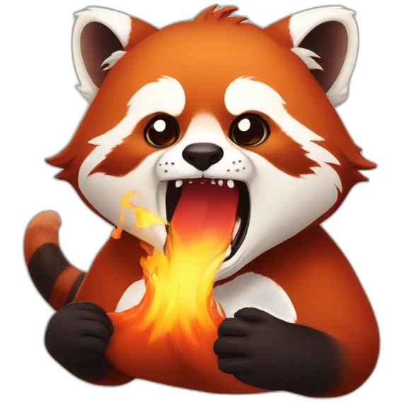 Red panda opening mouth with fire mad emoji