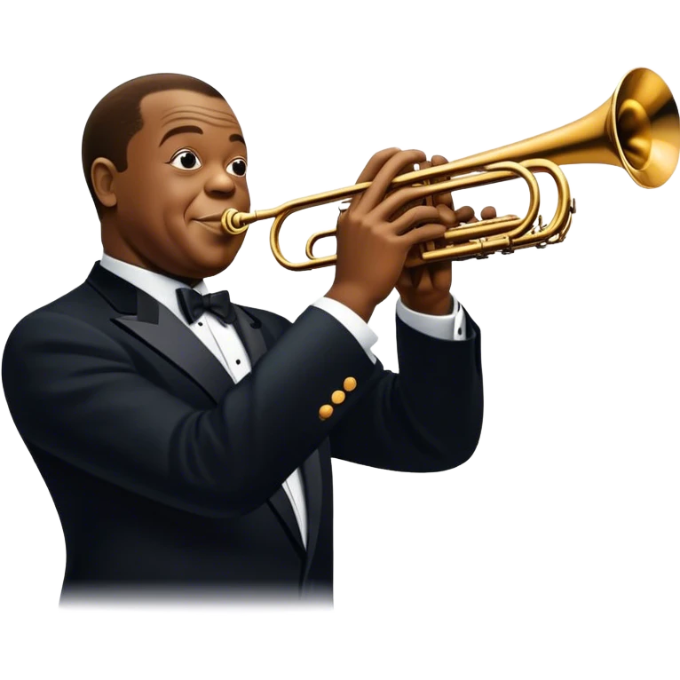 Icon for Jazz Music: collage of Louis Armstrong with his trumpet and Glenn Miller with his orchestra. Silhouettes of musicians, brass instruments, and musical notes. The design should convey the classic, smooth vibe of jazz. Transparent background. emoji