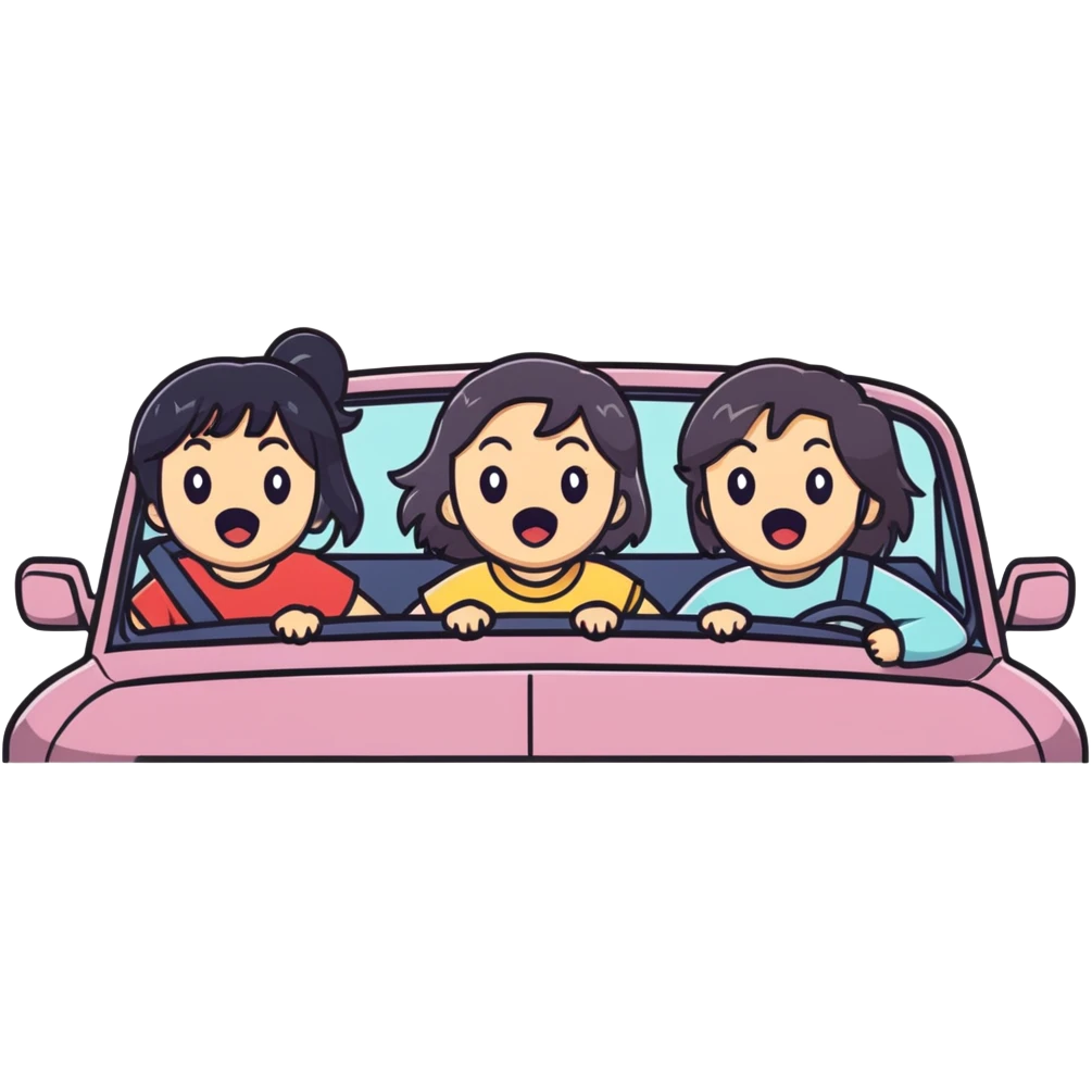 3 dark haired girls singing in a car emoji