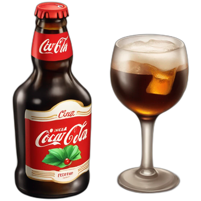 fernet con coca cola, servido en la mitad inferior de una botella de coca cola fortada al medio emoji