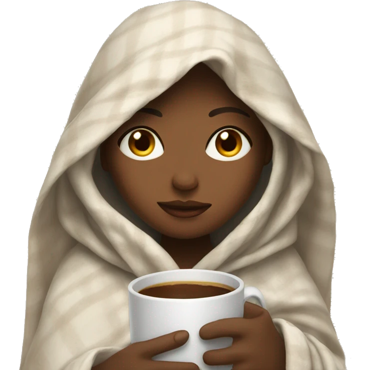 girl inside a blanket sipping coffee eyes closed emoji