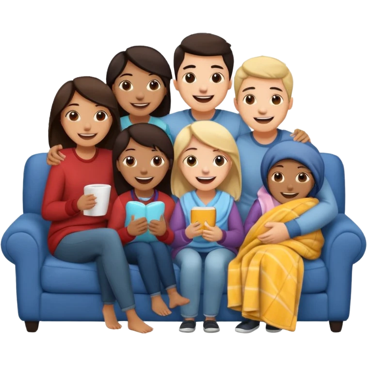 group of friends on couch having fun emoji