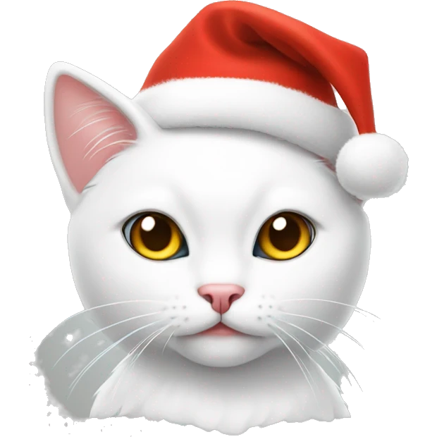 white cat in christmas hat emoji