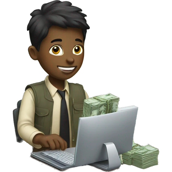 boy with a lot of money using computer emoji