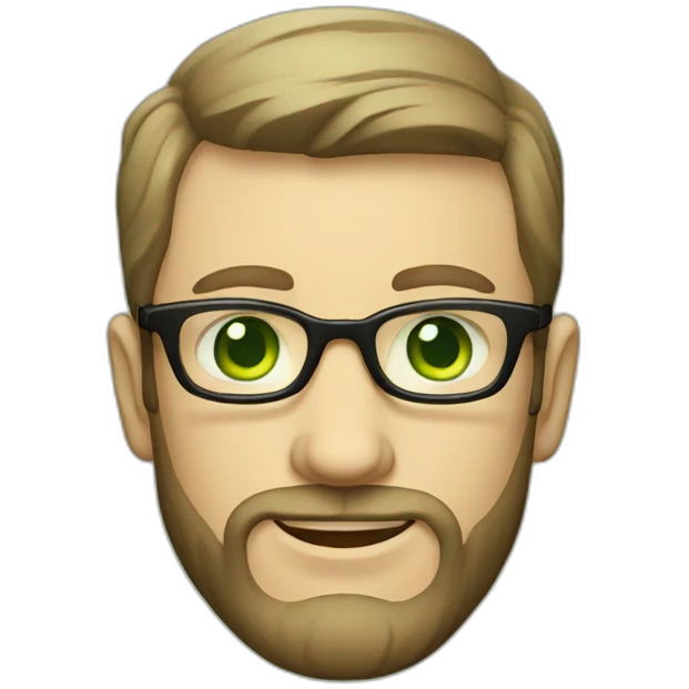 White man with short beard and green eyes with vintage glasses  emoji
