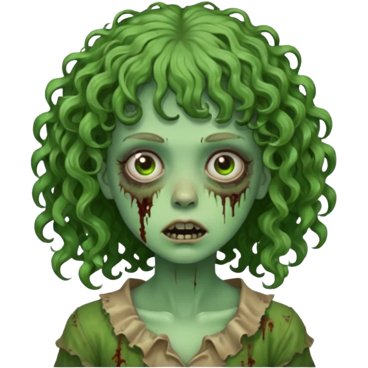 Green zombie emoji girl with curly hair, with curly bangs emoji
