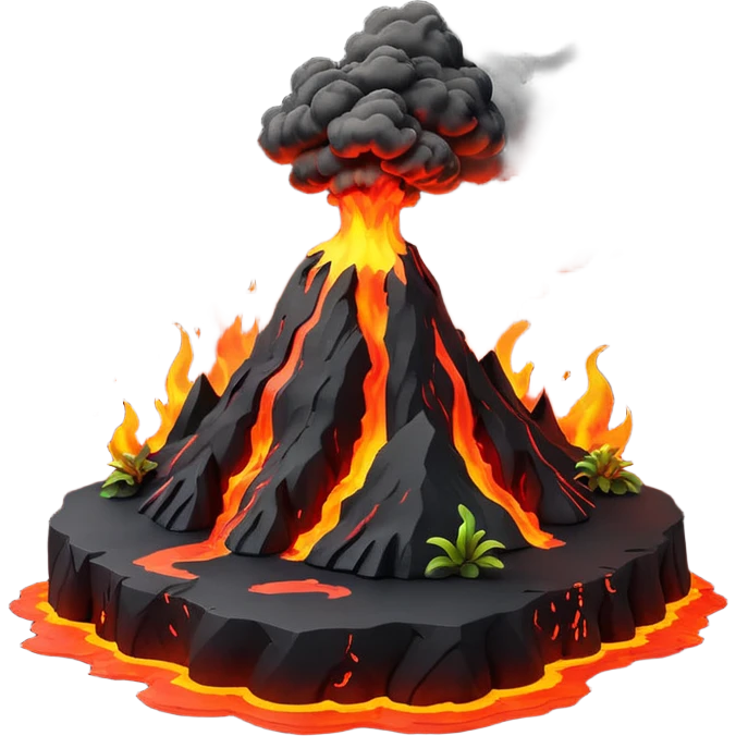 tiny volcanic island with lava glow and smoke, mini realm diorama emoji