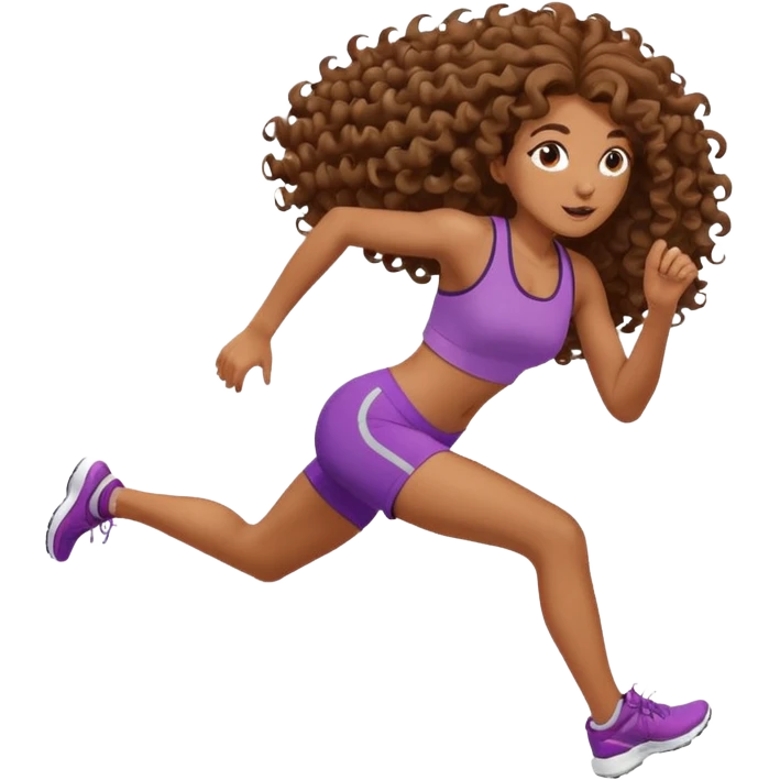 Treino de corrida feminino morena cacheada cabelos cumpridos caindo nas costas emoji