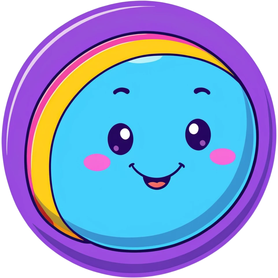 colorful planet with rainbow swirls and patterns and a happy grinning face emoji
