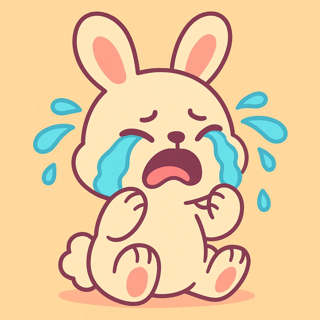 crying baby rabbit, soft pastel cartoon style emoji