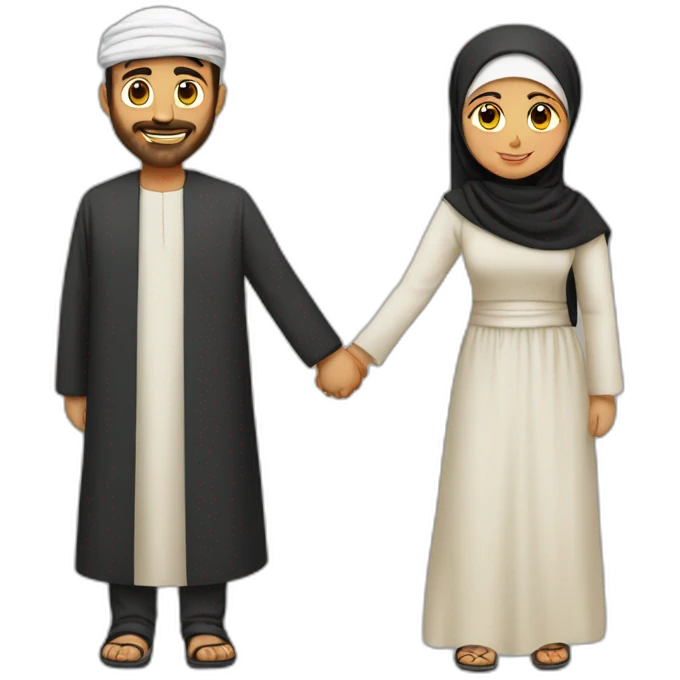 A arab men and hijabi women holding hands emoji