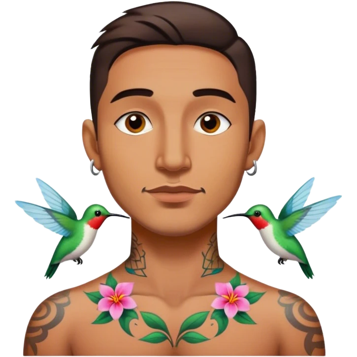 Man with hummingbird neck tattoo emoji