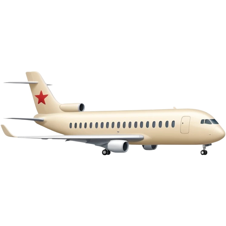 minimalist large passenger airplane, elongated fuselage, light beige (milky) color, Apple emoji style, no text emoji
