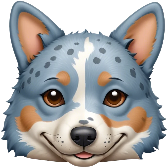 Meme-Worthy Cute Sleeping Blue Speckle Australian Cattle Dog Portrait Emoji, Head resting peacefully with a contented smile, showcasing a robust build and a luxuriously soft blue speckle Fur, eyes shut in a serene nap, Simplified yet hilariously adorable features, highly detailed, glowing with a soft, drowsy light, high shine, relaxed and utterly lovable, stylized with an air of playful laziness, bright and heartwarming, soft glowing outline, capturing the essence of a comically sleepy herder, so meme-worthy it feels like it could instantly become the next viral sensation of adorable slumber! emoji