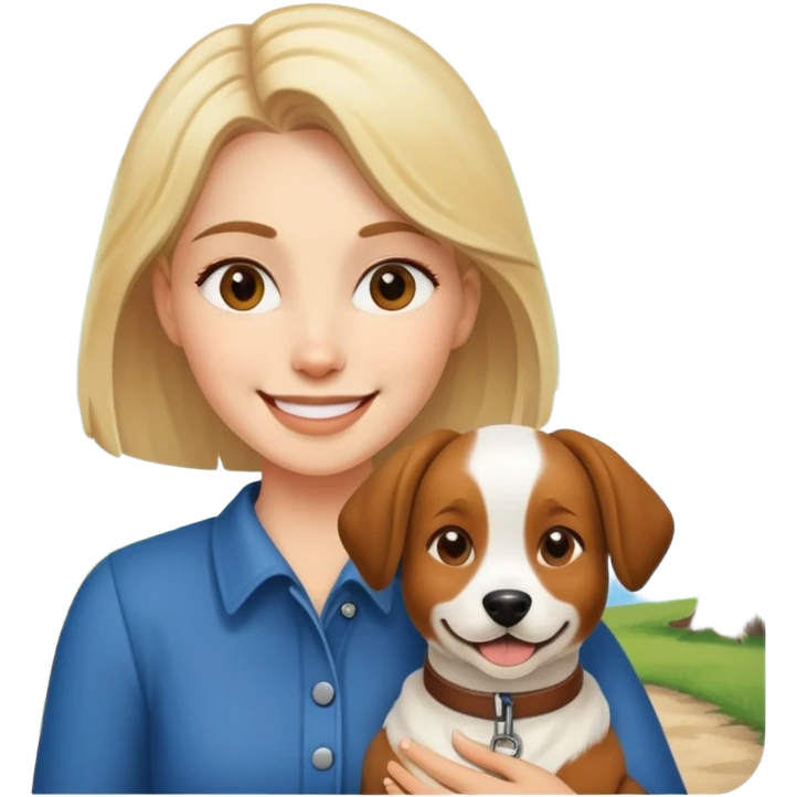 smiling woman with dog outdoors emoji
