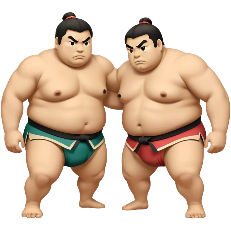 Cinematic Realistic Sumo Wrestling Emoji, depicted as an intense sumo match featuring powerful wrestlers in traditional mawashi, rendered with rich textures and dynamic dramatic lighting that captures the raw intensity of the sport. emoji
