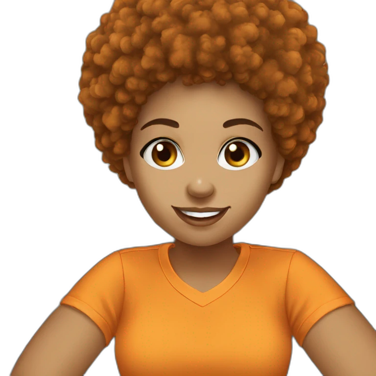 Light skin girl afro orange with thumb up dark tshirt emoji