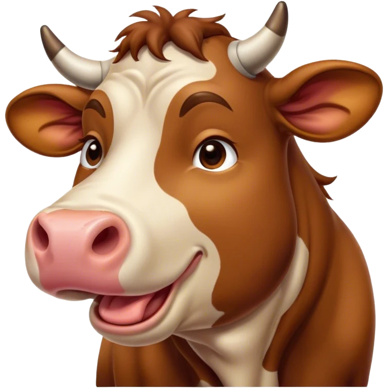 Cinematic Cute Yawning Brown Cow Portrait Emoji, Head tilted slightly with a dramatic, wide-open yawn, showcasing a smooth, rich brown hide with a subtle shine, floppy ears slightly drooping, round brown eyes barely open in drowsy contentment, Simplified yet irresistibly adorable features, highly detailed, glowing with a soft, cozy glow, high shine, relaxed yet expressive, stylized with a touch of pastoral whimsy, bright and endearing, soft glowing outline, capturing the essence of a sleepy yet affectionate cow, so drowsy it feels like it could amble right out of the screen and curl up for a nap! emoji