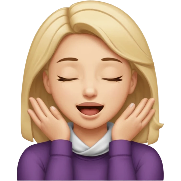 eyes closed and mouth wide open and hands cupped around her neck - her eyes are squinty with excitment emoji