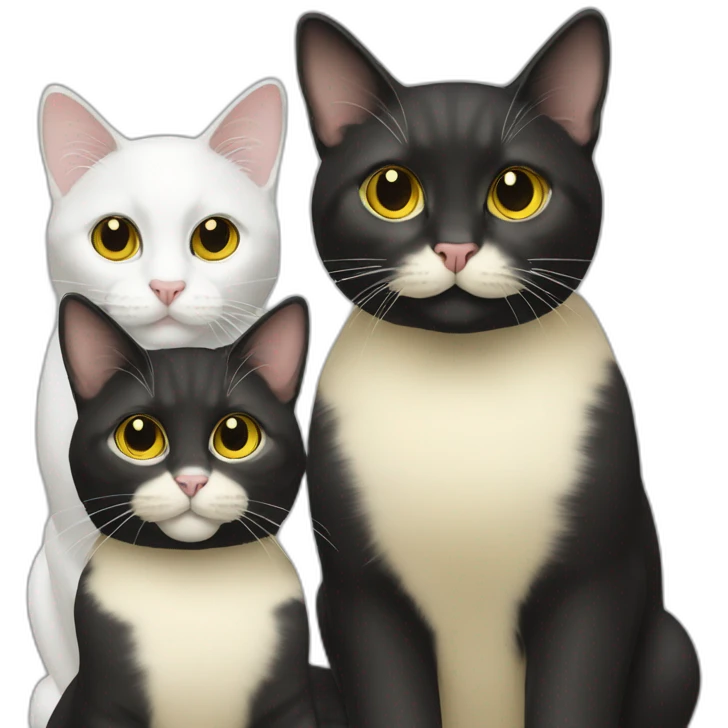 Three cats, 1 black and 2 yellow emoji