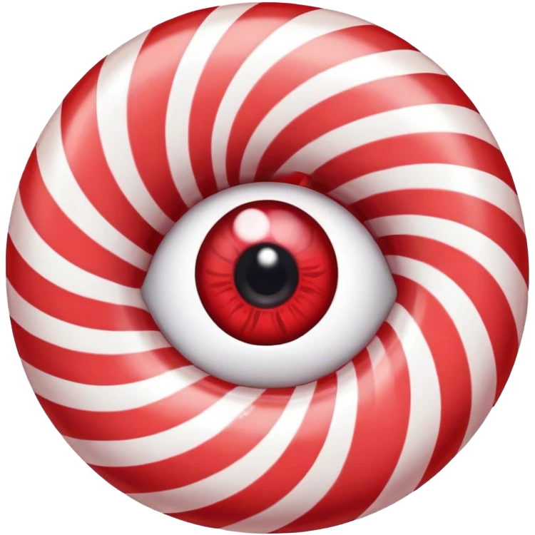 a peppermint swirl character with one big eye emoji