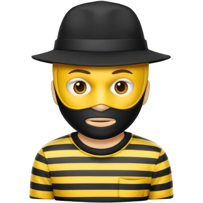 Make a robber emoji with yellow skin and white and black shirt with a mask thats black and make a hat on him emoji